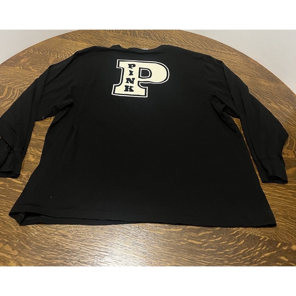 Victoria‎ Secret PINK Varsity Logo Long Sleeve Shirt Womens XXL Black